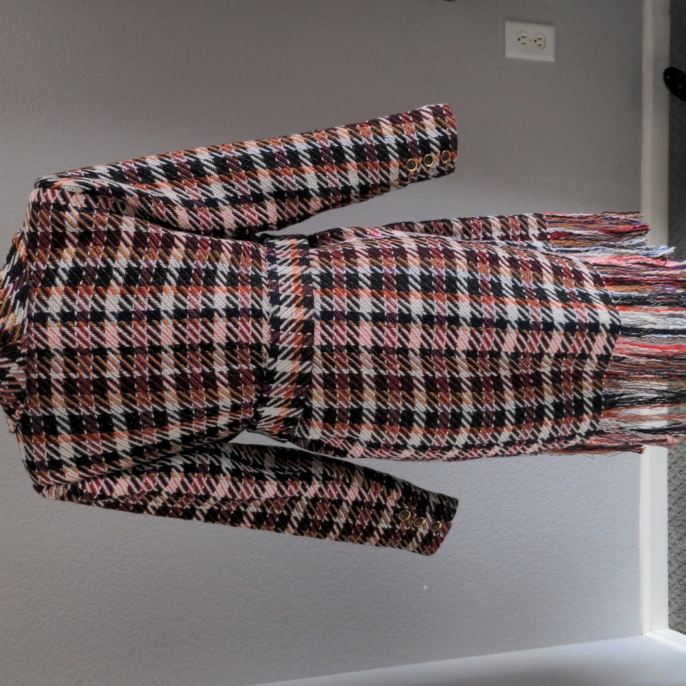 CAbi Regency Belted Noble Plaid Multicolor Coat with Fringe - Picture 6 of 10